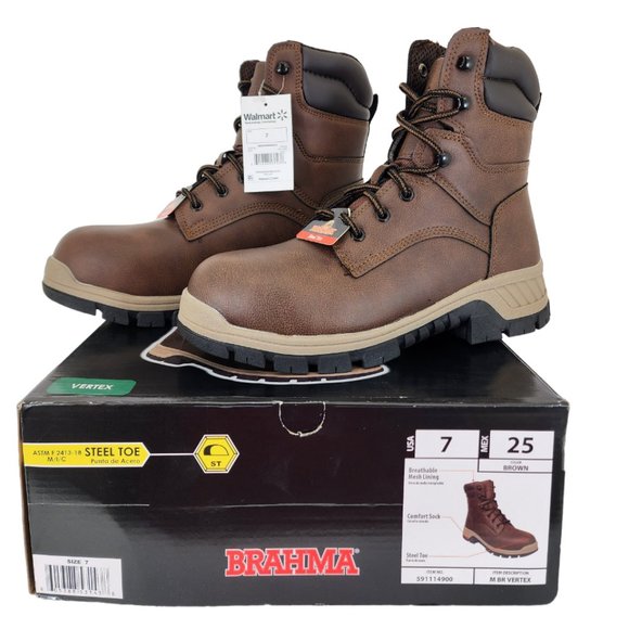 NWT Brahma Men's Vertex Work Comfort Boots Steel Toe Brown Slip & Oil Resistant - Picture 9 of 11